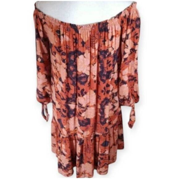 XHILARATION OFF-THE-SHOULDER PEACH/PINK FLORAL DRESS SZ.L EUC. - Picture 6 of 8